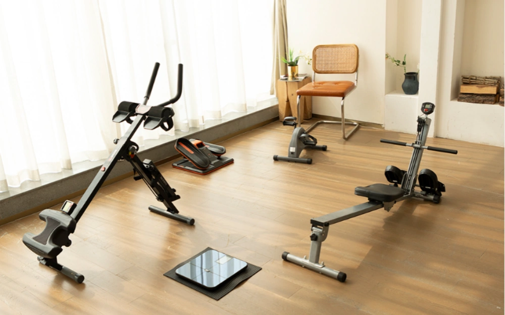 some of the equipment provided by Tousains include 3 in 1 rowing machine, mini elliptical and mini electric exercise bike