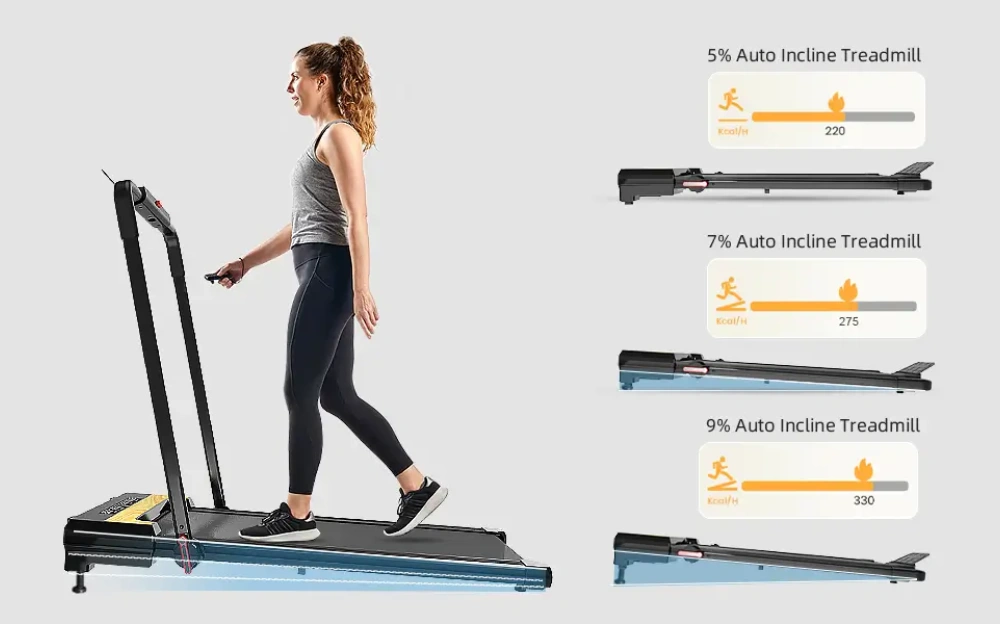 3-level auto incline of Tousains 2 in 1 incline treadmill