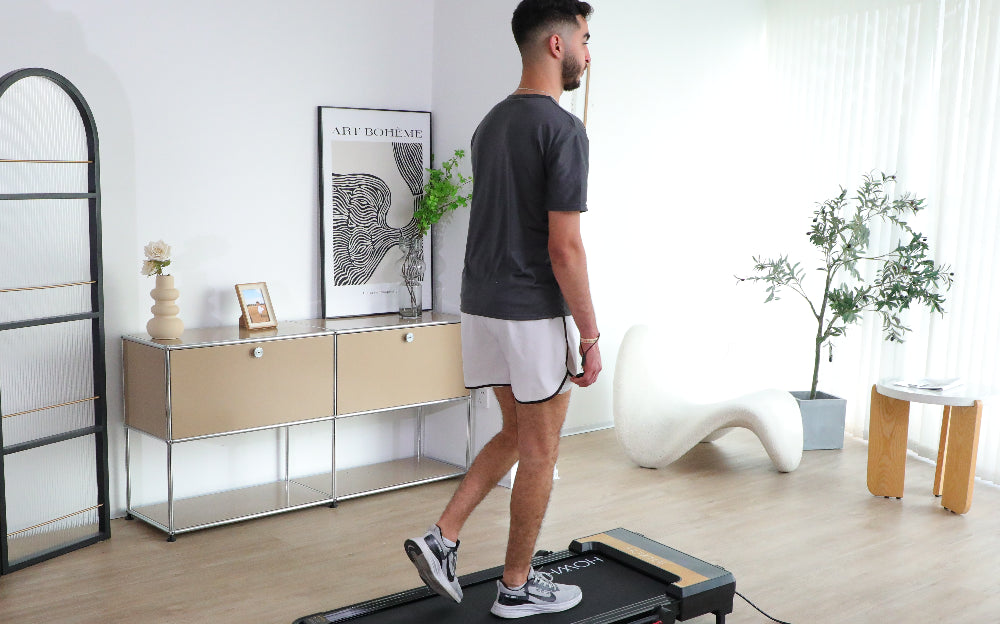 walking on the Tousains home walking treadmill ST1 at home to stay fit