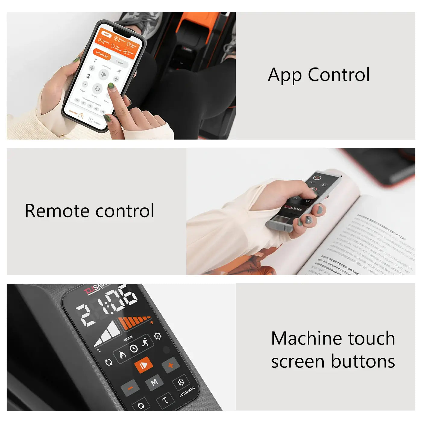 Tousains mini elliptical machine with app control, remote control and machine touch screen buttons