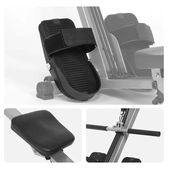 Tousains foldable rowing machine caters  every details:  Non-slip Widened Pedal , Comfort cushion, Smooth Rail & Handle