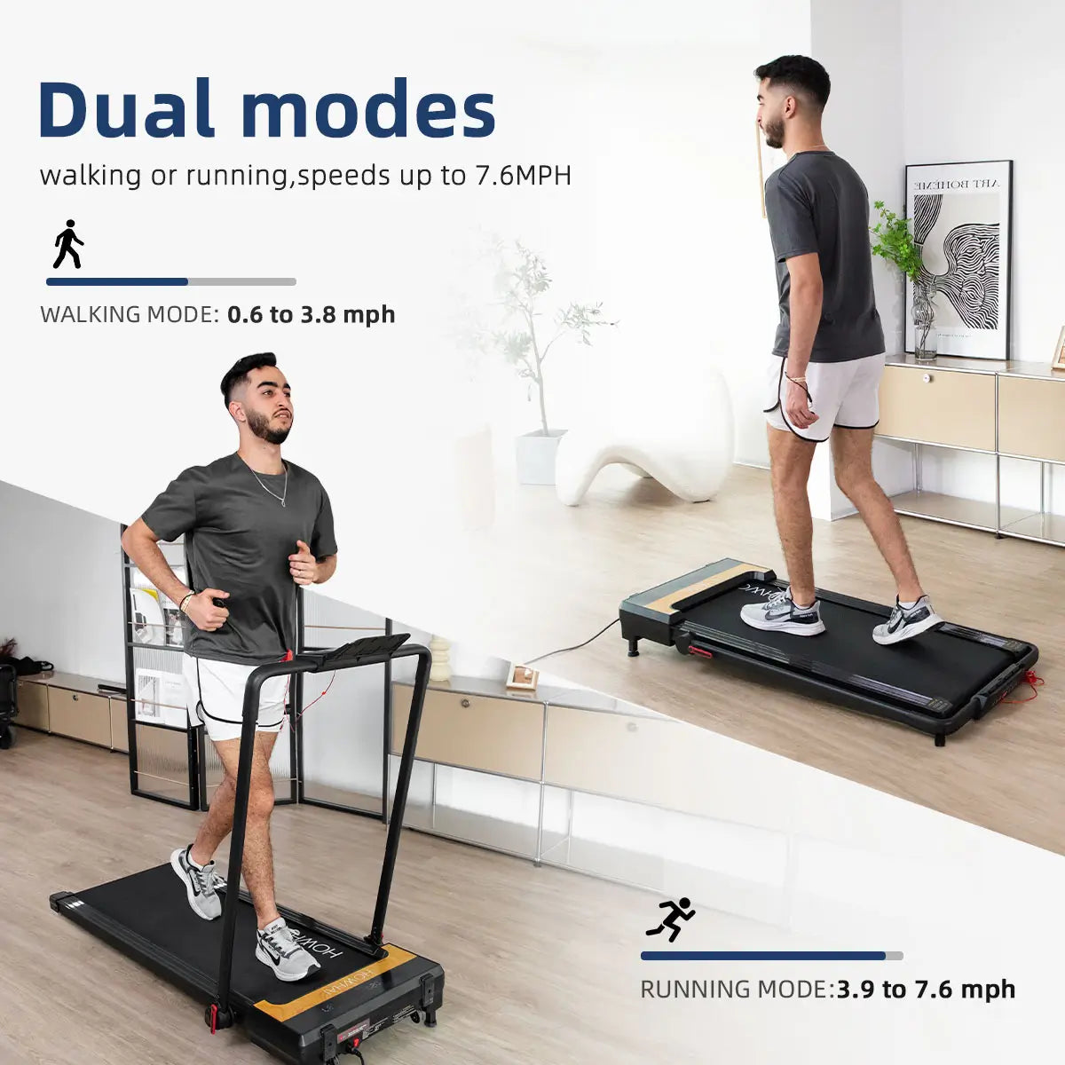Tousains 2 in 1 incline treadmill with dual sports modes