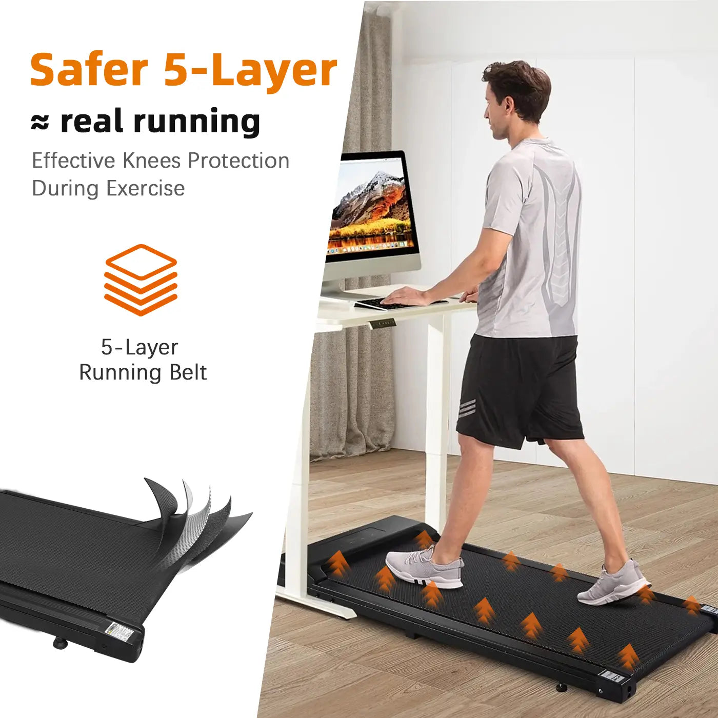 Tousains Home Walking Treadmill ST1 with five layer belt