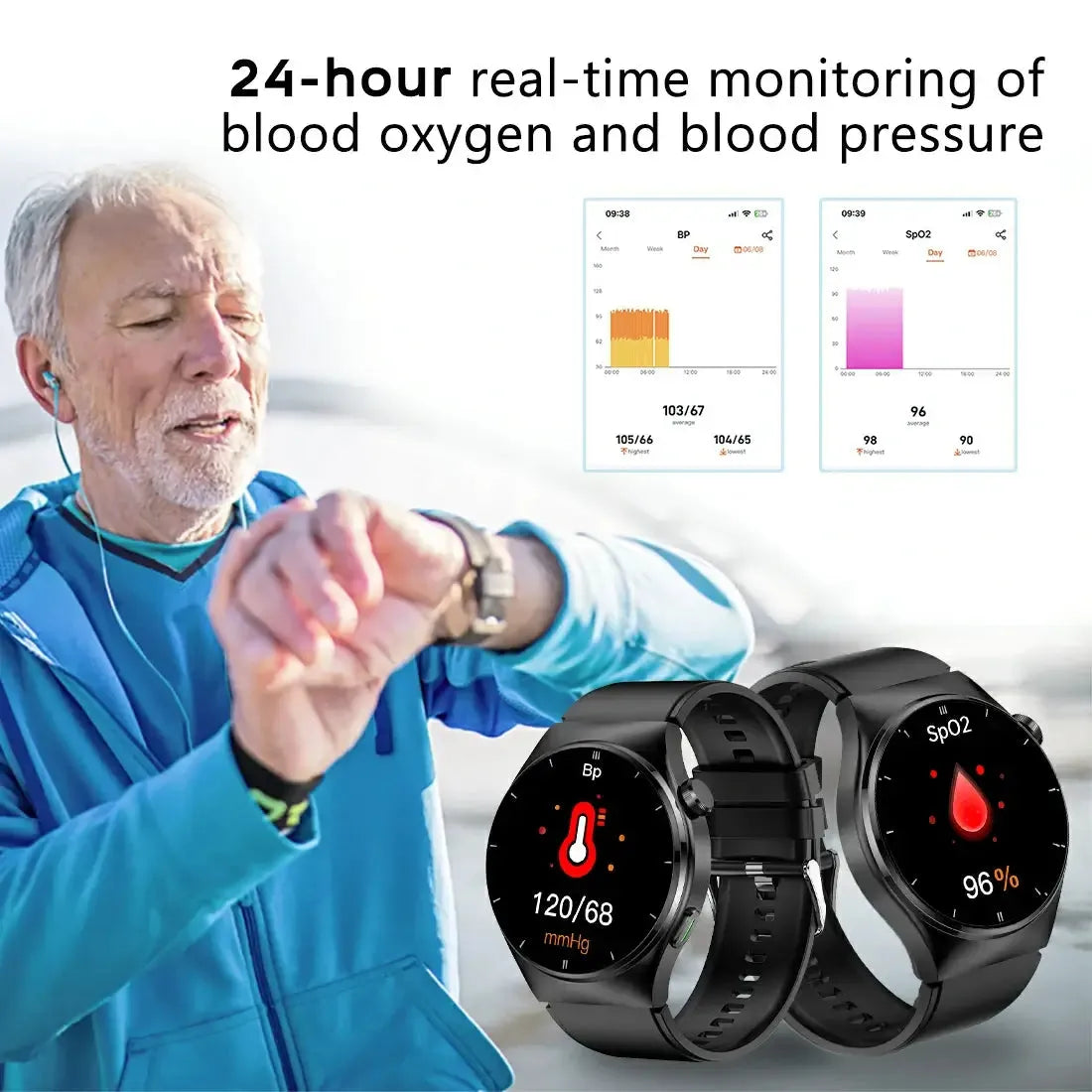 Tousains smartwatch H1 with 24-hour monitoring